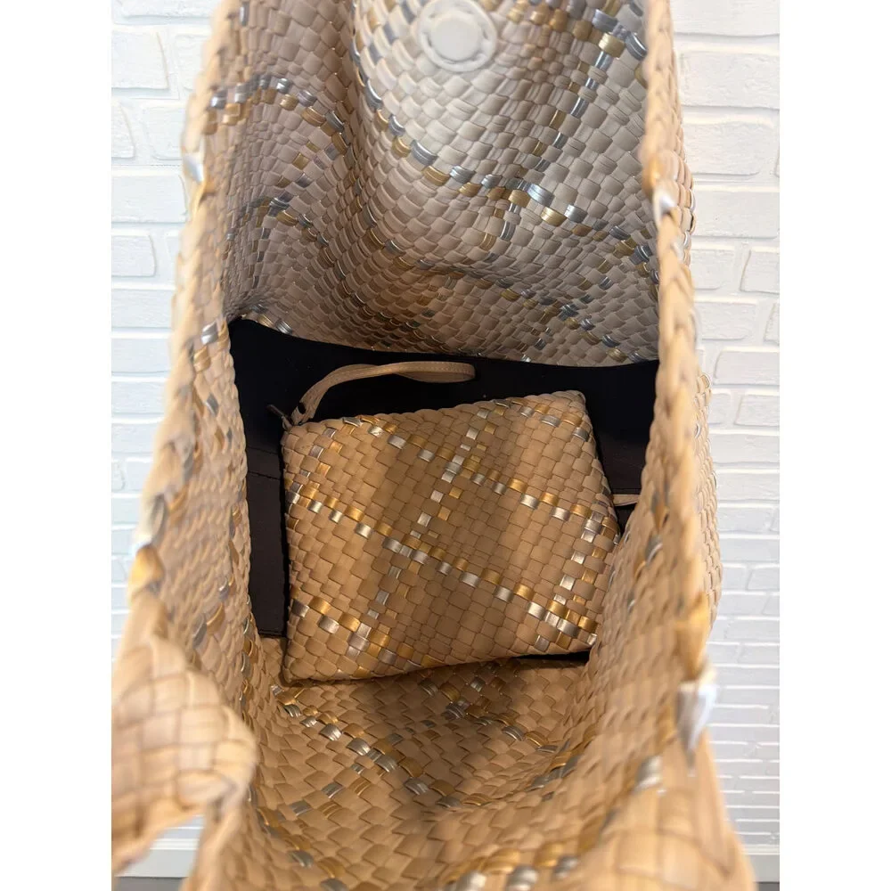 Parker & Hyde Woven Tote Bag Greige Metallic Gold Silver One Size